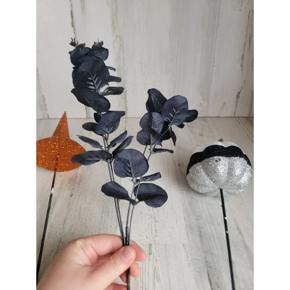 Halloween‎ flower pick witch hat flower Pumpkin set glitter